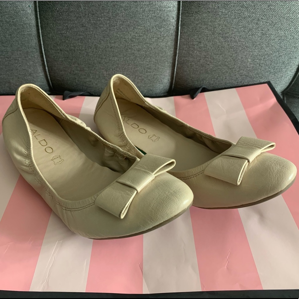 Women's ALDO Tan Bow-Front Ballet Shoes